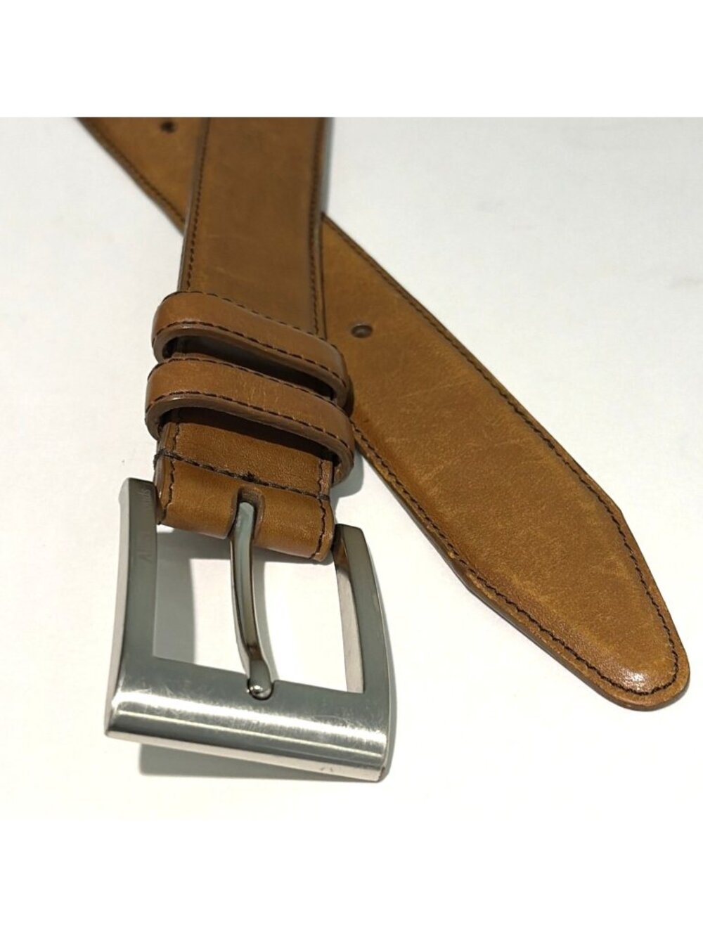 Allen Edmonds Leather Dress Belt Mens Size 42 Brown Calfskin Silver Buckle